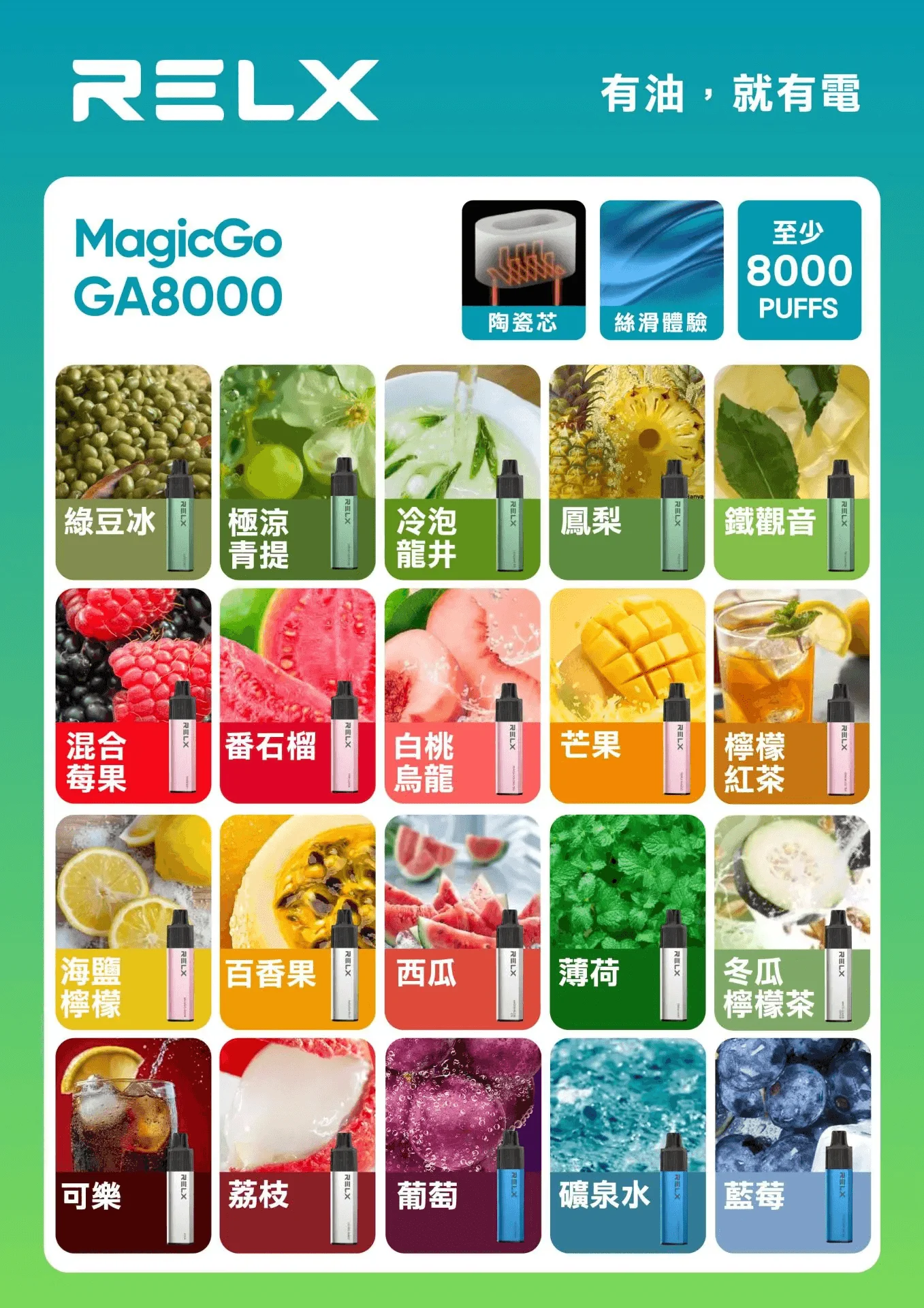 悅刻RELX GA8000拋棄式電子煙8000口一次性大容量陶瓷霧化芯